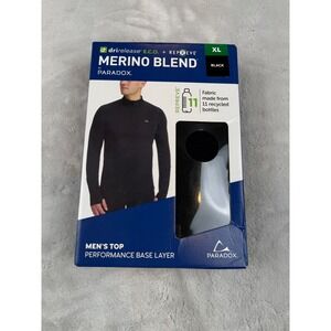Paradox Mens Merino Blend Performance Base Layer Top Black XL Quarter Zip New